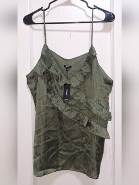 Express XL Olive Polka Dot Ruffle Cami Tank Top $48 Adjustable Straps